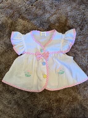 Vintage Pink & White Seersucker Flutter Sleeve Baby Dress Swing Top Coquette